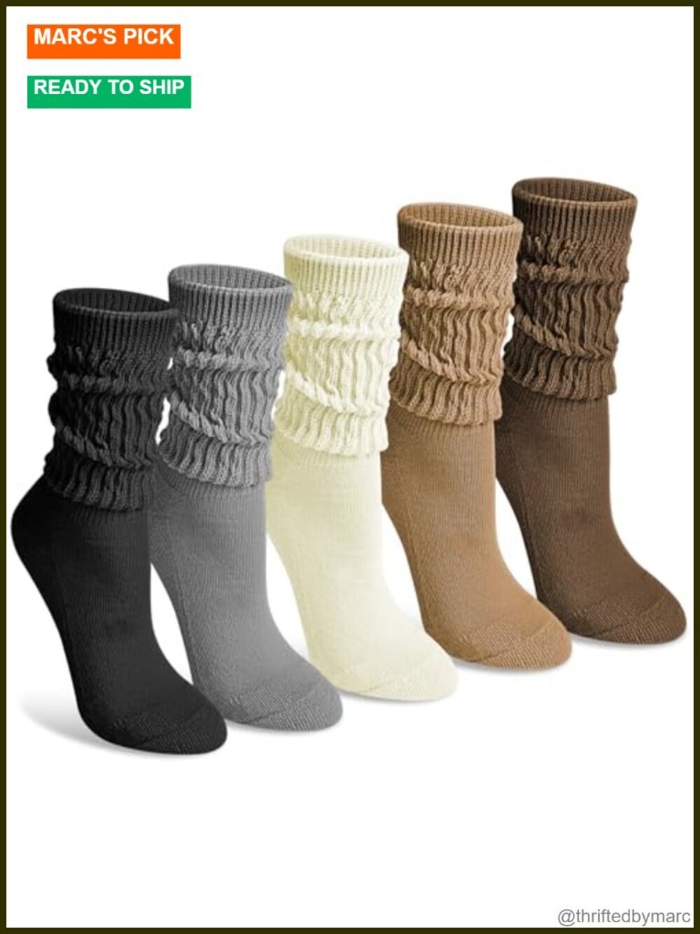 5 Pairs Slouchy Socks - Long Crew Knit Boot Calf Tube Scrunch Socks